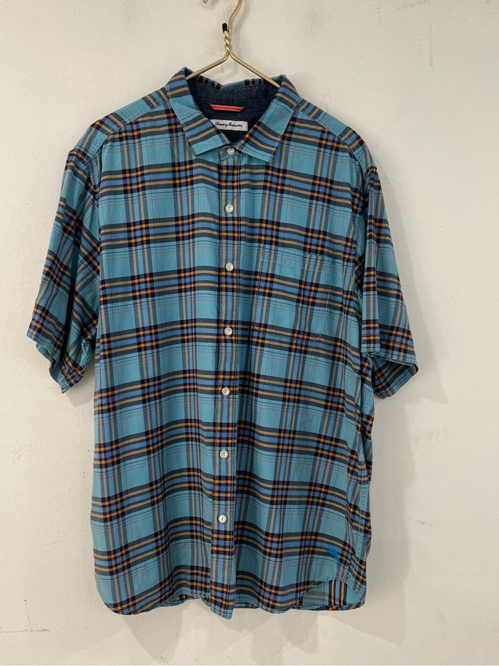 Tommy Bahama Blue Plaid Short-Sleeve Button-Down Shirt XXL